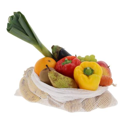 Reduzieren Sie die Anzahl der Plastiktüten im Supermarkt, indem Sie Ihren eigenen Lebensmittelbeutel verwenden. Diese Baumwolltasche mit Netz ist bestens für Obst und Gemüse geeignet. Verwenden Sie ihn immer wieder und wenn er schmutzig ist, waschen Sie ihn einfach bei niedrigen Temperaturen (könnte einlaufen).