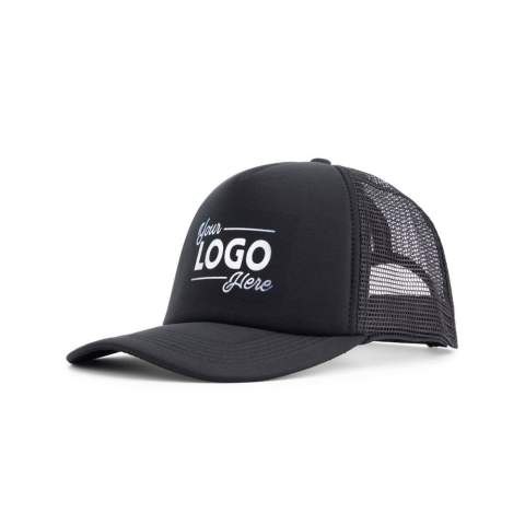 The original trucker cap is made of five panels and foam front with mesh sides for optimal ventilation. The front is perfect for large prints.