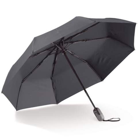 Luxurious foldable umbrella with a business look & feel. The ergonomically shaped handle features a mechanism to open and close the umbrella automatically. The frame is partially made of fibreglass, giving the umbrella additional strength. Comes with a sleeve.