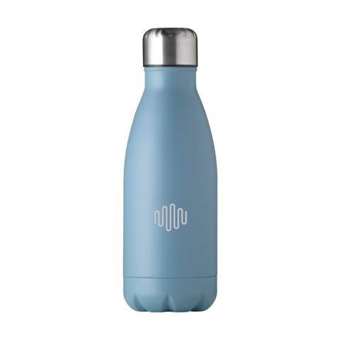 Enkelwandige, RVS waterfles met lekvrije schroefdop. Niet vaatwasserbestendig. Inhoud 500 ml. Per stuk in kraft doos.