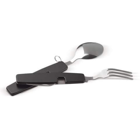 Outdoor cutlery set and multi-tool. Compact, handy and easy to use. This tool includes a knife, fork, spoon and bottle opener.