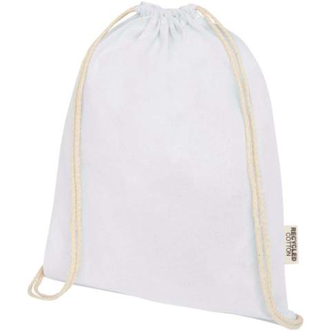 The Oregon drawstring bag made from 100% GRS certified recycled cotton is easy to hand out as a gift to promote your brand or marketing campaign. This lightweight bag is budget-friendly, easy to carry on the back or on the shoulder and offers enough space for adding a logo or other messages. The drawstring makes it easy to open and close, and the 140 g/m² cotton material is strong and durable. Large main compartment with cotton drawstring closure. Resistance up to 5 kg weight.
