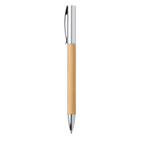 Combineer moderne stijl met uitstekend schrijfcomfort. Deze twist-action pen is gemaakt van bamboe en ABS met een matte metalen afwerking op de dop. De pen wordt geleverd met blauwe Duitse Dokumental® inkt, schrijflengte 1200 meter.