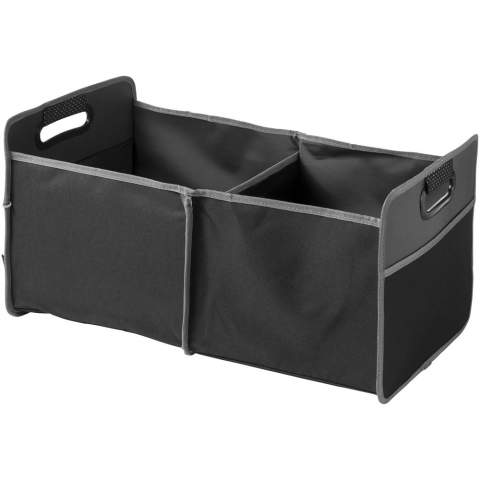 Accordion trunk organiser. This trunk organizer keeps your car clean and organized and folds neatly to store when not in use. 600D polyester material with two outer pockets for extra storage and two inner compartments. Padded handles for easy carrying. Packed with a STAC hangtag. Exclusive design. 600D Polyester. 