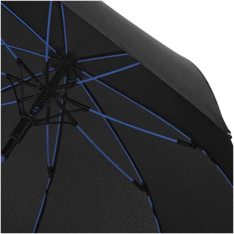 Automatische 23" stormparaplu met gekleurde glasvezel schacht en glasvezel baleinen. Kleur matching stiksels op de paraplu sluit band. Winddicht systeem. Geleverd met een hoes. Exclusief ontwerp.