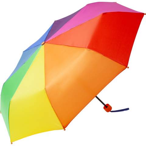Sturdy kids umbrella with child-friendly design Simple and safe handling by safety runner, high-quality windproof system for maximum frame flexibility in stormy conditions, rounded and enlarged tips to protect against injuries, orange soft feel handle with promotional labelling option