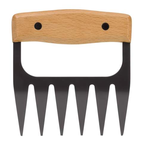 Deze vleesklauwen zijn een perfect hulpmiddel voor iedereen die van pulled-meat houdt. Met dit metalen gereedschap met zwarte tefloncoating en houten handvat, kan het vlees snel worden omgedraaid. Scheur daarna het vlees eenvoudig uit elkaar tot ‘pulled meat’ met behulp van deze klauwen. Wordt geleverd in een geschenkverpakking.