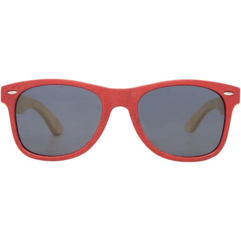 These sustainable retro-designed sunglasses are the ideal promotional giveaway during summer festivals, events or other sunny outdoor activities. The frame is made from a plastic and bamboo mix reducing the use of virgin plastics, and is available in several on-trend colour options. The temples with a light and comfortable fit are made from bamboo which is from sustainable, environmentally and socially responsible sources. This eyewear conforms to EN ISO 12312-1, has UV400 lenses which are rated as Category 3, making it the perfect choice for protection against bright sunlight. Laser engraving is recommended as a sustainable decoration option.