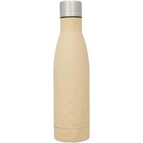 Mit der Kupfer-Vakuum Isolierflasche Vasa bleiben Ihre Getränke 12 Stunden lang heiß oder 48 Stunden lang kalt. Der doppelwandige Edelstahlbehälter mit Vakuumisolierung und verkupferter Innenwand hält Ihr Getränk je nach Bedarf heiß oder kalt. Die Flasche hat eine natürliche Holzoptik. Die Flasche ist BPA-frei und nach dem deutschen Lebensmittel- und Futtermittelgesetzbuch (LFGB) sowie nach REACH auf Phthalate geprüft und zugelassen. Fassungsvermögen: 500 ml. Geliefert in einer Geschenkbox.