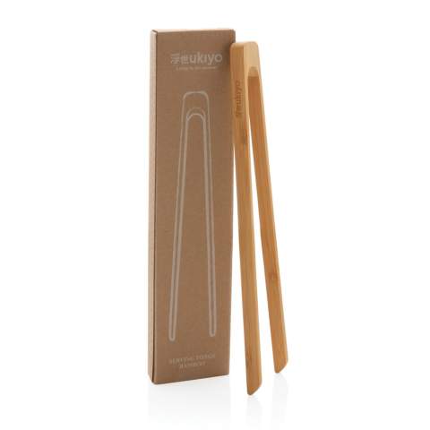 Pince de service Ukiyo en bambou, elles deviendront vos ustensiles de cuisine préférés. Idéales pour soulever, retourner ou servir les aliments. Livrées dans une boîte cadeau kraft.