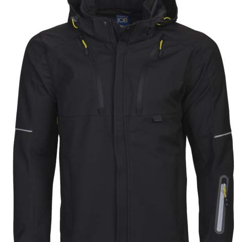 • functionele drielagige softshell<br />• wind- en waterafstotend<br />• stormflap met boven- en onderaan een drukknoop<br />• afneembare en verstelbare capuchon<br />• twee schuinlopende, verticale borstzakken, de linker met telefoonzakje<br />• twee zijzakken met ritssluiting<br />• mouwzakje met ritssluiting<br />• ventilatiegaten met ritssluiting onder de arm<br />• verlengd rugpand<br />• reflecterende biezen op de mouwen en de rug<br />• met fleece gevoerde kraag<br />• aanpasbare taille met trekkoord<br />• aanpasbare manchetten met velcro<br />• WP 8000, MVP 8000