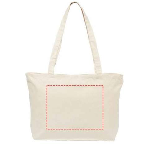 The clean design of the Ningbo gives this tote bag large imprint areas and is, therefore, a fantastic option for meetings, conventions and trade shows. The tote bag consists of 320 g/m² cotton, making it tremendously strong and suitable for carrying heavy items. The tote bag closes with a zipper, keeping the contents well protected. With 31.5 cm long handles, the Ningbo tote bag is easy to carry over the shoulder. Resistance up to 10 kg weight.