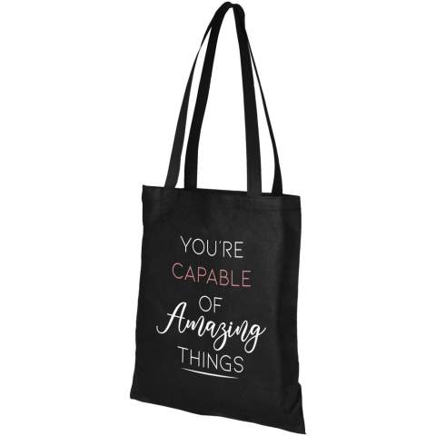 Vous avez besoin d'un bon sac pour une foire ou une conférence ? Le grand sac shopping non tissé Zeus est une option parfaite. Son design fin en fait un modèle élégant et adapté au transport d'articles légers comme un cahier et un stylo. Les poignées mesurent 29 cm de long et sont donc faciles à porter à l'épaule. Peut supporter jusqu'à 5 kg.