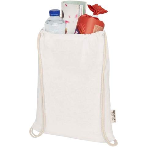 The Oregon drawstring bag made from 100% GRS certified recycled cotton is easy to hand out as a gift to promote your brand or marketing campaign. This lightweight bag is budget-friendly, easy to carry on the back or on the shoulder and offers enough space for adding a logo or other messages. The drawstring makes it easy to open and close, and the 140 g/m² cotton material is strong and durable. Large main compartment with cotton drawstring closure. Resistance up to 5 kg weight.