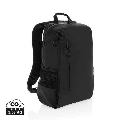 Der Lima Aware™ RPET wasserabweisende 15.6" Laptop Rucksack bietet die perfekte Mischung aus Stil und Schutz für Ihre Technik. Dieser Rucksack aus 100% rPET mit PU-Beschichtung ist so konzipiert, dass er Ihre wichtigsten Utensilien schützt. Das Hauptfach verfügt über ein spezielles Laptopfach für 15,6" Laptops mit einem exklusiven Logo in der oberen linken Ecke und einem Klettverschluss für zusätzliche Sicherheit. Im Inneren befinden sich 2 RFID-geschützte Fächer & 2 Stiftschlaufen für die Organisation. Sie hat außerdem über 2 vordere Reißverschlusstaschen und 2 Seitentaschen, die halb aus Mesh, halb aus Polyester bestehen. Die verstellbaren Schultergurte sorgen für Komfort, während die wasserdichten Reißverschlüsse auf der Vorder- und Rückseite Ihre Habseligkeiten vor Regen schützen. Hergestellt aus recyceltem Polyester, das mit dem AWARE™-Tracer versehen ist. 2% des Erlöses aus jedem verkauften Produkt mit AWARE™ werden an Water.org gespendet. PVC-frei.<br /><br />PVC free: true