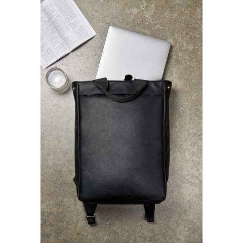 Effortlessly transition from the office to on-the-go with our understated and exclusive backpack. Sleek design and exclusive look. Features a padded computer compartment for added protection. Can be carried as a tote or as a backpack, making it versatile and convenient for any situation. The exterior of the backpack is made from recycled PU and the inside lining is made from recycled materials. Certified by RCS (Recycled Claim Standard), RSC certification guarantees that the entire supply chain of the recycled materials is certified. The total recycled content is based on the overall product weight. This product contains 27% RCS-certified recycled polyester and 8% RCS-certified recycled PU.Suitable for computers with an overall size of 17 inches. Please note that the dimensions of the display are not the same as the dimensions of the entire computer.<br /><br />FitsLaptopTabletSizeInches: 15.0