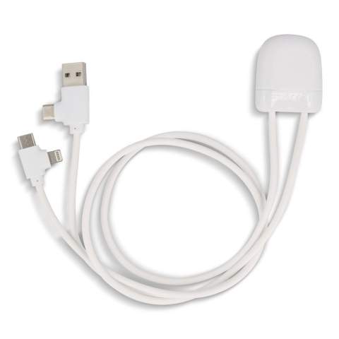 De 27Watt ICE-C oplaadkabel is onze nieuwste multi-oplaadkabel, met een dubbele USB &amp; USB-C ingang en een dubbele USB-C &amp; lightning uitgang. De kabel heeft een lengte van twee keer 50 cm en ondersteunt gegevensoverdracht en autoplay. De totale gerecyclede inhoud is 55% gebaseerd op het gewicht van het artikel. De kabel is verpakt in een duurzame FSC-gecertificeerde papieren envelop.
