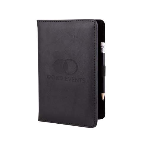 Leather scorecardholder with embossing, including black pencil with eraser