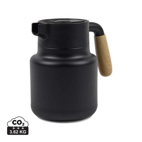 Keep your beverage warm or cold with this stylish vacuum jug made from RCS certified recycled stainless steel. With a capacity of 1200 ML. Both functional and elegantly designed, it complements any table setting. The lid features a convenient push button  with a large opening for easy refilling and cleaning. The handle made from PP has an natural wood-like appearance. Easy to grip and pour from. This vacuum jug can keep drinks hot for up to 6 hours and cold for up to 24 hours. Handwash only. Not microwave safe. Certified by RCS (Recycled Claim Standard), RCS certification guarantees that the entire supply chain of recycled materials is certified. The total recycled content is based on the overall product weight. This product contains 62% RCS certified recycled stainless steel.<br /><br />HoursHot: 6<br />HoursCold: 24