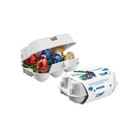 Eierdoosje met 6 Lindt eieren voorzien van een full colour bedrukte sleeve