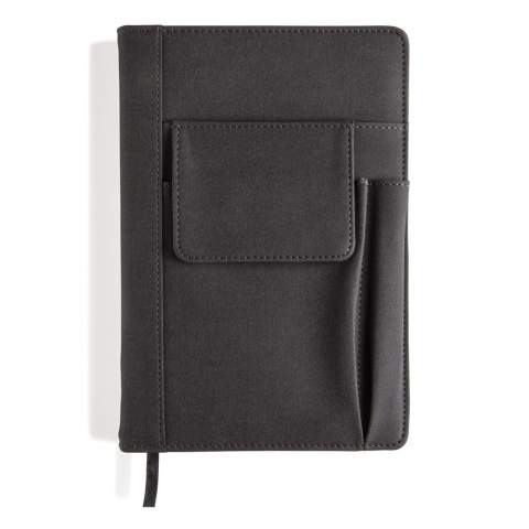 Coated PU notebook cover with a front phone pocket (14 x 10cm), pen pocket and one main pocket . Black page divider and 160 pages of 80g/m2 paper inside. This notebook cover can be re-used with new A5 notebook paper for endless writing.<br /><br />NotebookFormat: A5<br />NumberOfPages: 160<br />PaperRulingLayout: Lined pages