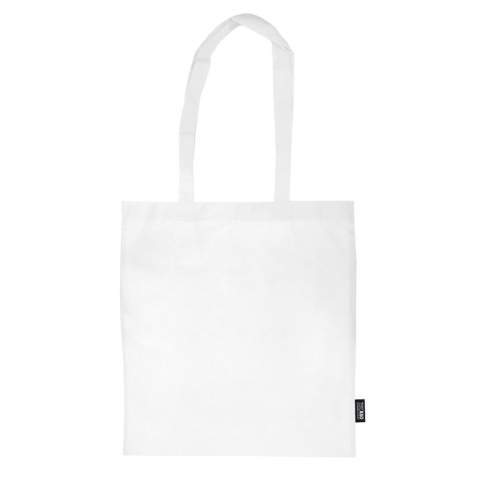 Witte non-woven schoudertas met lange hengsels gemaakt van lichte vezels. Vanaf 10.000 stuks diverse afmetingen mogelijk.