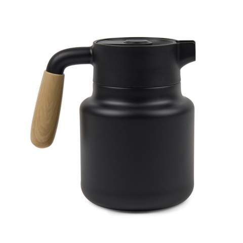 Keep your beverage warm or cold with this stylish vacuum jug made from RCS certified recycled stainless steel. With a capacity of 1200 ML. Both functional and elegantly designed, it complements any table setting. The lid features a convenient push button  with a large opening for easy refilling and cleaning. The handle made from PP has an natural wood-like appearance. Easy to grip and pour from. This vacuum jug can keep drinks hot for up to 6 hours and cold for up to 24 hours. Handwash only. Not microwave safe. Certified by RCS (Recycled Claim Standard), RCS certification guarantees that the entire supply chain of recycled materials is certified. The total recycled content is based on the overall product weight. This product contains 62% RCS certified recycled stainless steel.<br /><br />HoursHot: 6<br />HoursCold: 24