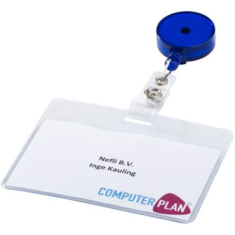 Great for tradeshows and employee badges. Can also be used as a key ring holder.
