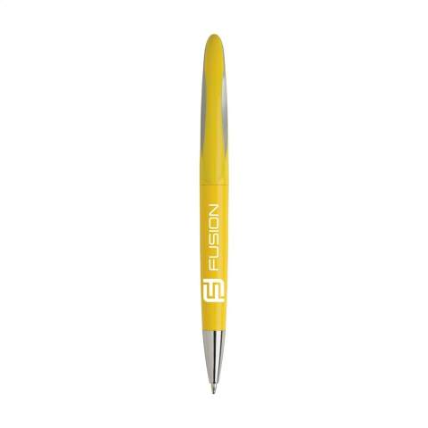 Blue ink ballpoint pen with a stylish clip with a striking, grey coloured accent and twist mechanism.