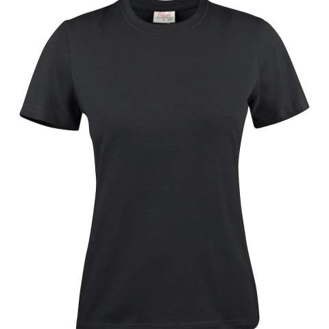 Lichte T-shirt in een moderne, aansluitende pasvorm en met versterkte schoudernaden en dubbelgestikte halsopening. Elastaan in tweelagige ribboord aan de hals. Oeko-Tex 100 gecertificeerd.