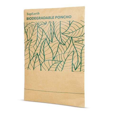 Poncho biodégradable en PE. Inutile de dire que les plastiques doivent être jetés dans les bacs de recyclage désignés pour. Mais il est toujours bon de savoir que ce poncho se dégrade naturellement en 12 mois. Taille du poncho: 127x100cm.