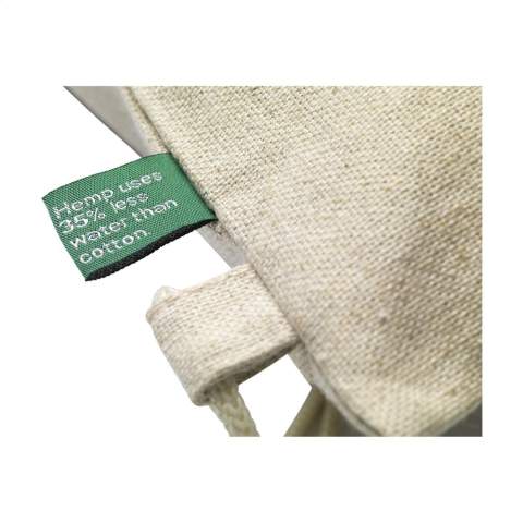 WoW! A sturdy backpack with drawstrings. This backpack is made from hemp fibres (250 g/m²). The hemp plant has the strongest natural fibre available. This makes it sturdy bag and suitable for daily use. Also ideal as a gym bag or sports bag. Capacity approx. 8 litres.      The hemp plant has the strongest available natural fibres and almost all parts of the plant can be used. For example, the hemp plant has been consciously cultivated for centuries to make textiles. Hemp is a very fast and easy growing plant and is naturally resistant to insects and can therefore be grown completely organically. Hemp uses less 25-35% less water than the cotton plant and also has a smart root system. The deep, fine roots of the hemp plant keeps the soil healthy and purifies toxic substances from the soil.