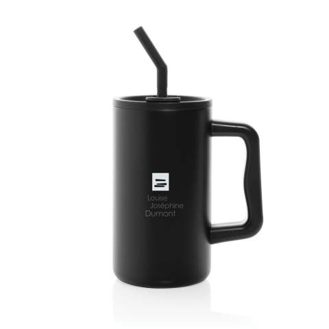 Der stabile Griff und sein breiter Boden machen diesen 800ml Becher zum idealen Begleiter für die tägliche Wasseraufnahme im Büro. Er ist aus langlebigem, RCS zertifiziert recyceltem Edelstahl gefertigt und erfüllt alle Ihre Anforderungen an die Flüssigkeitszufuhr. Der robuste, doppelwandige, vakuumisolierte Becher ist mit einem Deckel, einem Strohhalm und einer Strohhalmspitze aus Silikon ausgestattet. Der Schraubdeckel ist vielseitig einsetzbar, sowohl für heiße als auch für eiskalte Getränke, und bietet eine Doppelfunktion - einen praktischen Trinkauslauf oder die Möglichkeit, einen Strohhalm zu verwenden. Für eine optimale Pflege empfehlen wir, diesen großen Becher von Hand zu waschen.<br /><br />HoursHot: 5<br />HoursCold: 15