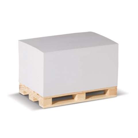 Kubusblok met wit papier op houten pallet. Circa 530 stuks van 90g/m². Enkelbladsbedrukking mogelijk.