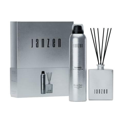A gift pack of home & body products in the fragrance Heavenly from the Janzen brand. Contents: • Home Fragrance Sticks - 100 ml • Shower Foam - 200 ml. Combine these products for the ultimate Heavenly scent experience, both in the shower and throughout your home. A bouquet of delicate violets, embraced by a touch of soft musk. The scintillating top notes of bergamot and the freshness of lemon are combined with the sweetness of blackberry. The fragrance is completed by a powdery touch of lily-of-the-valley, turning Heavenly into an elegant and balanced scent for every occasion. The elegant products are packaged in a luxurious gift box. Items supplied as a set with, each set individually boxed.