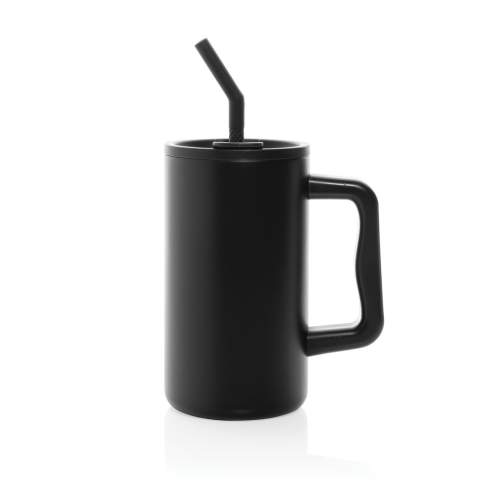 Der stabile Griff und sein breiter Boden machen diesen 800ml Becher zum idealen Begleiter für die tägliche Wasseraufnahme im Büro. Er ist aus langlebigem, RCS zertifiziert recyceltem Edelstahl gefertigt und erfüllt alle Ihre Anforderungen an die Flüssigkeitszufuhr. Der robuste, doppelwandige, vakuumisolierte Becher ist mit einem Deckel, einem Strohhalm und einer Strohhalmspitze aus Silikon ausgestattet. Der Schraubdeckel ist vielseitig einsetzbar, sowohl für heiße als auch für eiskalte Getränke, und bietet eine Doppelfunktion - einen praktischen Trinkauslauf oder die Möglichkeit, einen Strohhalm zu verwenden. Für eine optimale Pflege empfehlen wir, diesen großen Becher von Hand zu waschen.<br /><br />HoursHot: 5<br />HoursCold: 15
