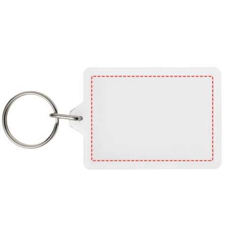 Clear rectangular C1 keychain with metal split keyring. The metal looped ring offers a flat profile which is ideal for mailings. Print insert dimensions: 5,0 cm x 3,5 cm.