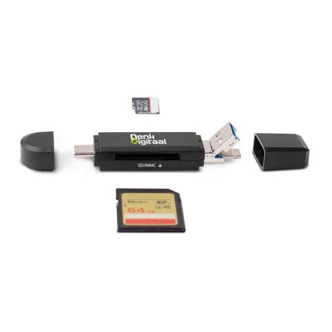 Transfer all your files from your phone or other device to SD-cards with this card reader. SD-cards are not included.