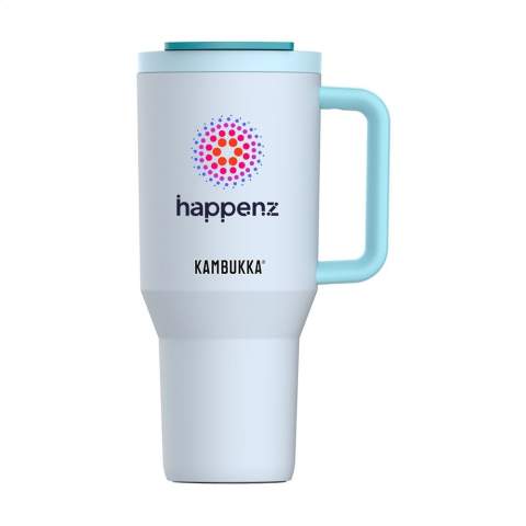 Large, vacuum insulated 18/8 stainless steel tumbler made by Kambukka® • plastic lid with telescopic straw with cover and lockable drinking opening • keeps cold drinks such as water, smoothies, milkshakes and other beverages cool for up to 24 hours • excellent quality • BPA-free • generously sized, plastic handle • suitable for left- and right-handed use • non-slip base • fits most cup holders • 100% leak proof (in closed position) • the cup is dishwasher-safe - washing by hand is recommended to preserve the imprint • the lid and removable parts are not dishwasher-safe • capacity 950 ml.     STOCK AVAILABILITY: Up to 1000 pcs accessible within 10 working days plus standard lead-time. Subject to availability.