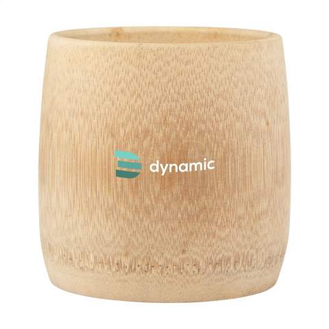 WoW! Reusable cup made from 100% natural bamboo. Contains no additional materials. Can be used for tea and coffee, but also great as a bowl for snacks. The cup is made by hand from a bamboo stem making each one unique. The size as also the capacity varies (between 170 and 210 ml) with each cup. Material: Bamboo is a fast growing plant with wood specifications. It grows to maturity in 5 years versus 30 - 120 years for wood. After a bamboo plant is harvested, four to seven new plants grow from the roots. No replanting necessary, just made possible by nature. Bamboo is known for its hard surface, which makes it a robust and durable material.  The Bamboo Cup is made of 100% natural bamboo and contains no additional ingredients. 100% food safe.  Not dishwasher safe. Each item is supplied in an individual brown cardboard box.