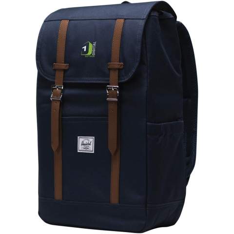 The Herschel Retreat™ backpack — the quintessential companion for your daily voyage. With a plethora of pockets and crafted from EcoSystem™ materials, this backpack is designed to house your belongings and neatly organising your everyday essentials. The 600D fabric is ingeniously fashioned from 100% recycled post-consumer water bottles. The floating sleeve is luxuriously padded and lined with fleece to cradle your 15"/16" laptop. This bag features an effortless U-pull drawcord closure, a convenient back entry zipper, and dual water bottle pockets that gracefully expand to accommodate various sizes. The Herschel Retreat™ backpack boasts a spacious 23L capacity, ensuring that everything you need is within reach.