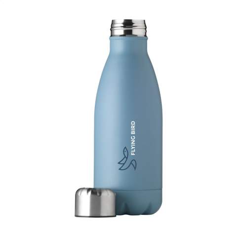 Enkelwandige, RVS waterfles met lekvrije schroefdop. Niet vaatwasserbestendig. Inhoud 500 ml. Per stuk in kraft doos.