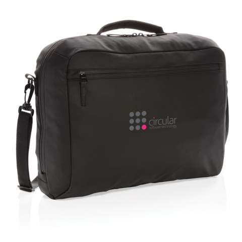 Be effortlessly stylish when carrying this all black PU laptop bag This bag holds a compartment for all your essentials and a laptop compartment that can hold a 15.6" laptop. PVC free.<br /><br />FitsLaptopTabletSizeInches: 15.6<br />PVC free: true