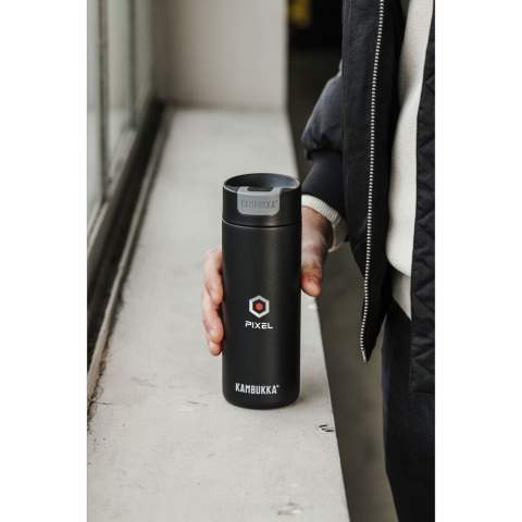 Vacuum insulated 18/8 stainless steel thermo bottle made by Kambukka®. An intelligent, simple and sleek design that suits everyone. • Handy Switch lid with 2 positions: open and closed, for optimal ease of use and an intelligent design that prevents leaks • excellent quality • keeps drinks hot for up to 9 hours and cold for up to 18 hours • easy to clean thanks to Snapclean®: just pinch and pull to remove the inner, dishwasher-safe mechanism • universal lid: also fits on other Kambukka® drinking bottles • the lid is dishwasher-safe - wash the cup by hand • capacity 500 ml.      STOCK AVAILABILITY: Up to 1000 pcs accessible within 10 working days plus standard lead-time. Subject to availability.