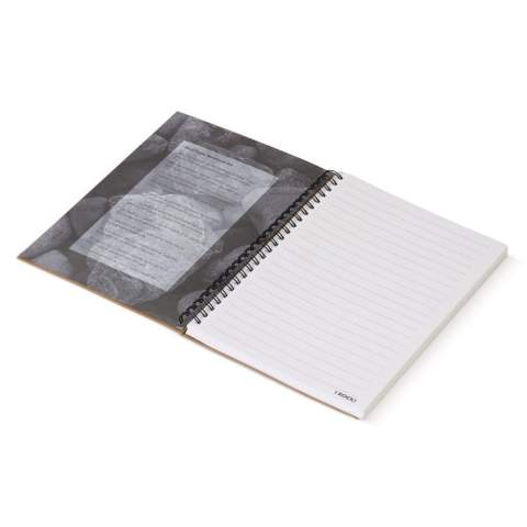 The sheets of this notebook were made from rocks. The result is a strong, smooth sheet of paper with a remarkably cool touch. The sheets are perforated on the side making it easy to tear them out.