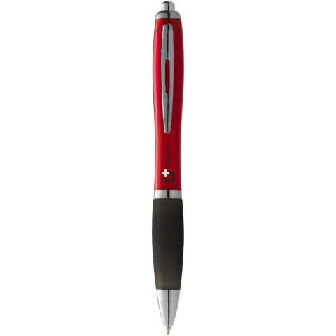 Balpen met klikmechanisme en soft touch greep. Zwart transparant. Zwartschrijvend.