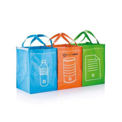 3 bags to separate metal, paper and plastic. PP woven material.