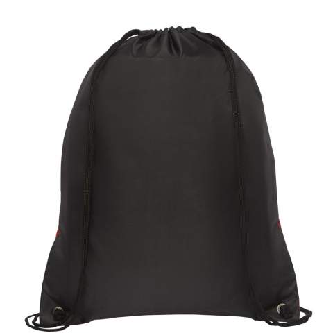 Drawstring backpack with large main compartment with string closure in black colour. Designed with heathered colour effect. Features a zippered front pocket to where the backpack can be folded into and stored. Resistance up to 5 kg weight. There may be minor variations in the colour of the actual product due to the nature of the fabric dyes, weaves, and printing.