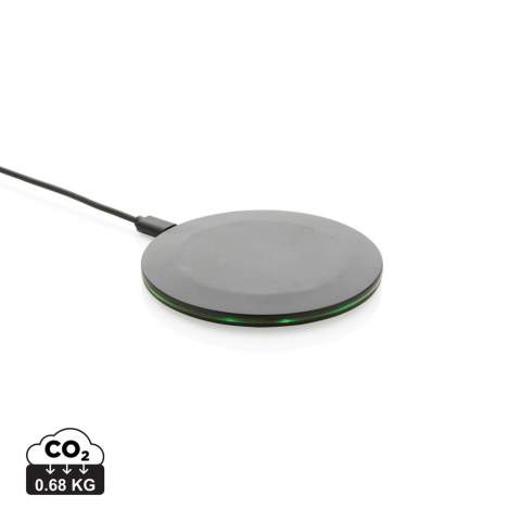 Ultra fast 15W wireless charger made with RCS (Recycled Claim Standard) certified recycled ABS. Total recycled content: 66% based on total item weight. RCS certification ensures a completely certified supply chain of the recycled materials. Wireless charging compatible with Android latest generations, iPhone 8 and up. Item and accessories PVC free. Including 120 cm type C charging cable made from RCS certified recycled TPE. Packed in FSC mix kraft box. Type-C in; Input 5V/2A; 9V/2A;12V/1.5A;  Wireless output 5V/1A;9V/1.1A; 9V/1.67A(15W)<br /><br />WirelessCharging: true<br />PVC free: true
