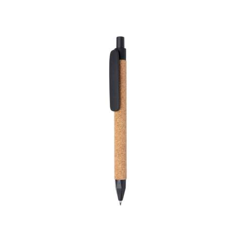 Stylo à bille recyclé en fibre de paille de blé et en liège. Encre bleue Dokumental® de fabrication allemande pour +/- 1200m d’écriture et bille en carbure de tungstène assurant une écriture régulière.